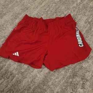 Red Athletic Adidas Shorts with Cardinal Logo